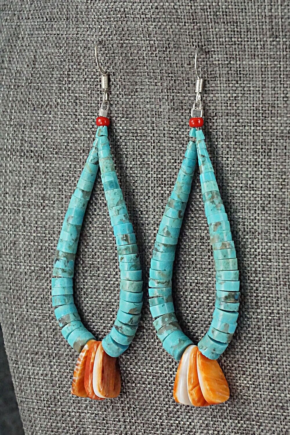 Turquoise, Spiny Oyster & Sterling Silver Earrings - Lupe Lovato