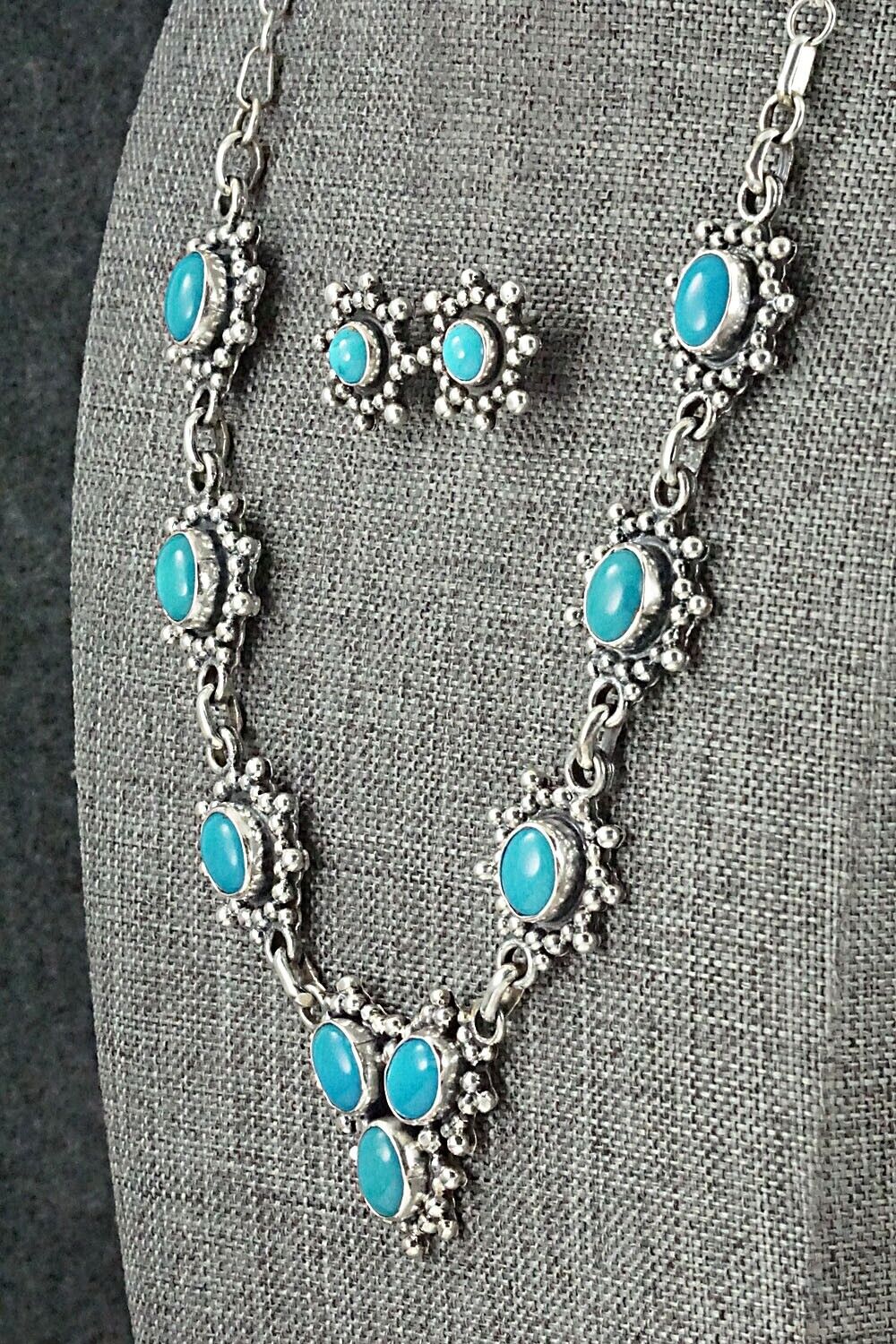 Turquoise & Sterling Silver Necklace and Earrings Set - Roie Jaque