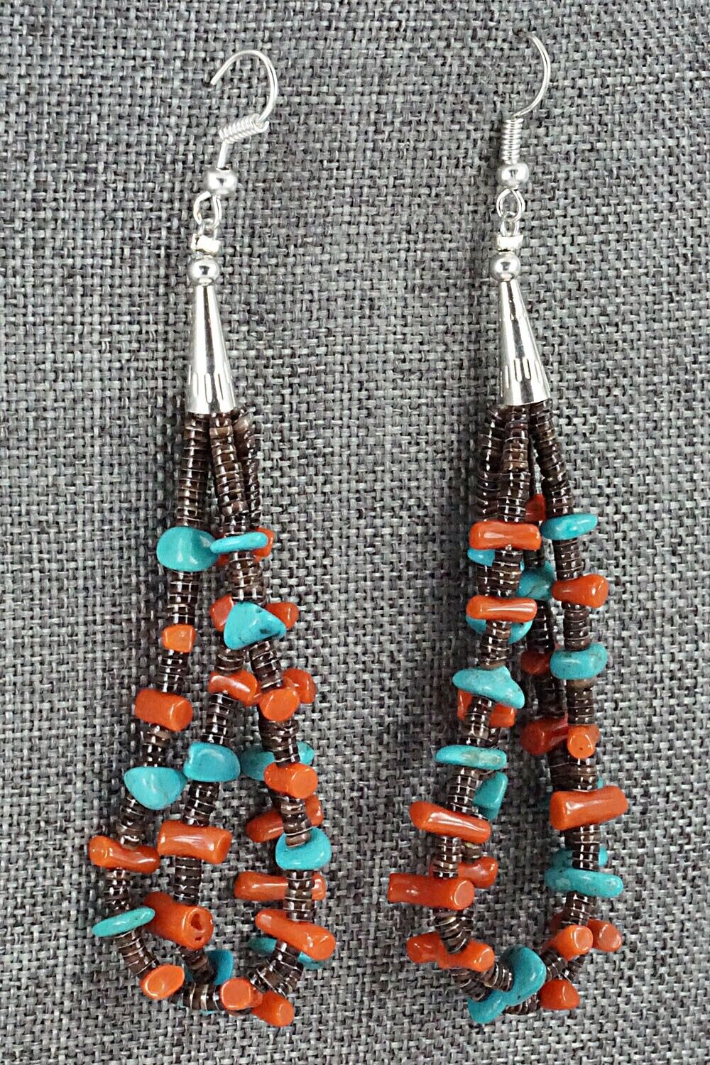 Turquoise, Coral, Shell & Sterling Silver Earrings - Daniel Coriz