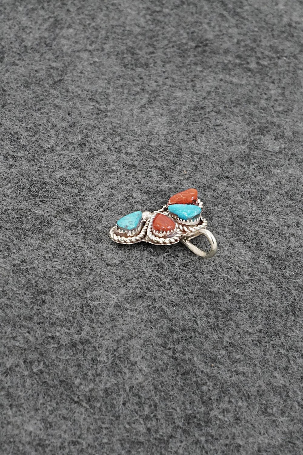Coral, Turquoise & Sterling Silver Pendant - Huberta Lonjose
