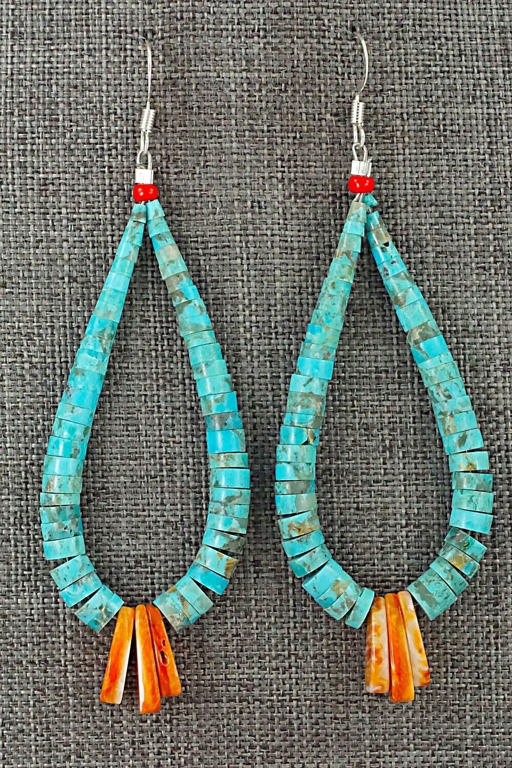 Spiny Oyster, Turquoise & Sterling Silver Earrings - Lupe Lovato