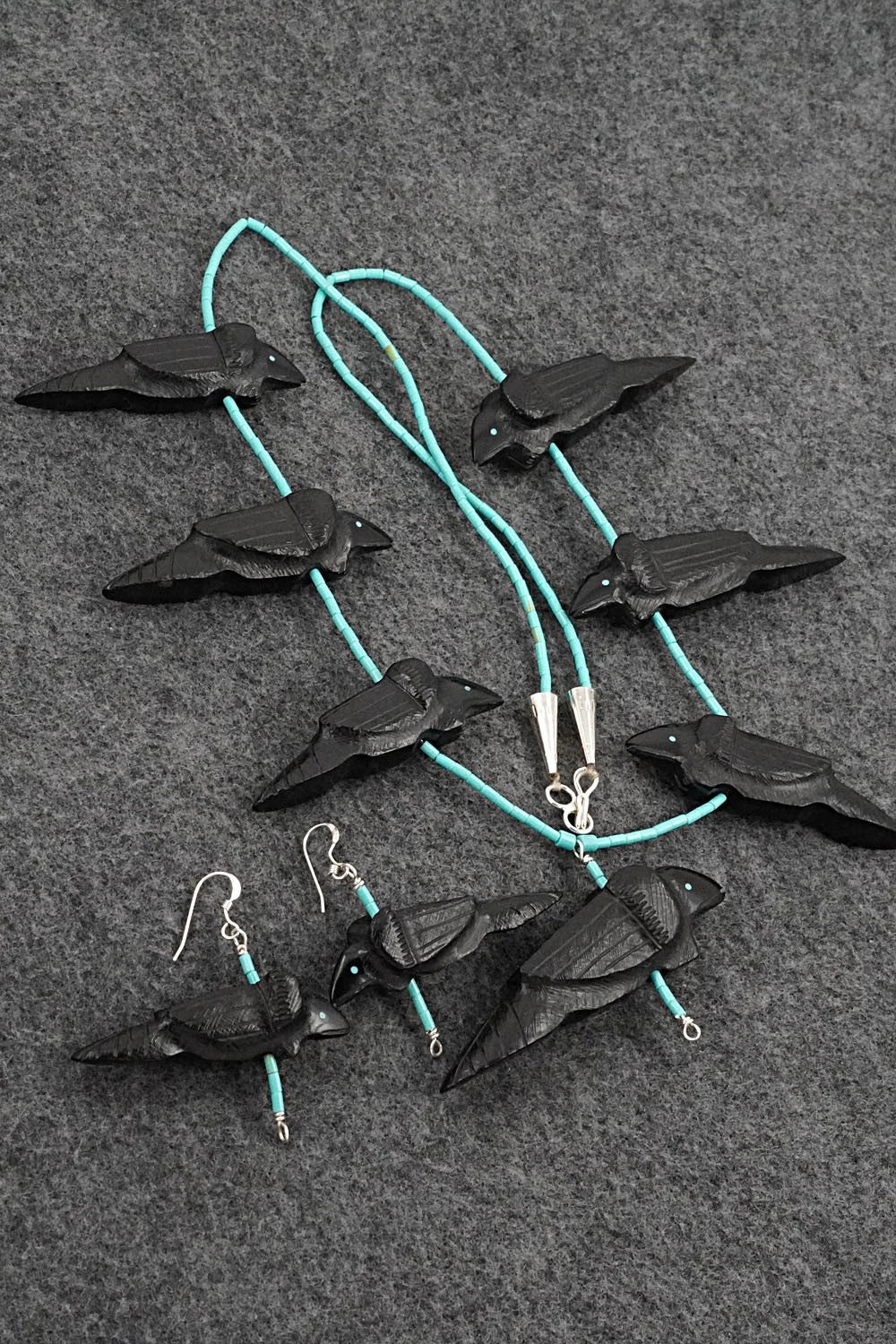 Turquoise & Jet Necklace and Earrings Set - Herb Halate