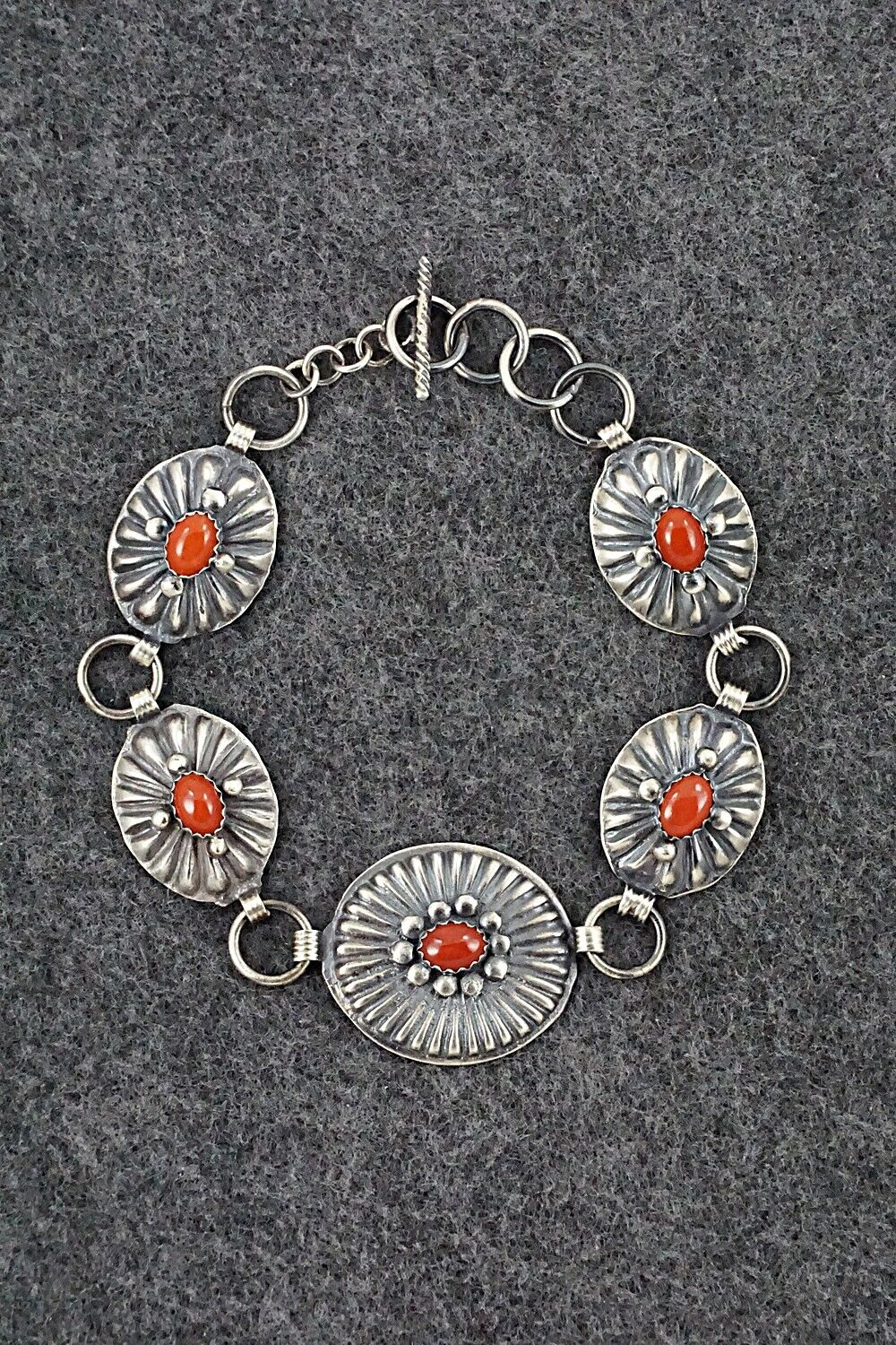 Coral and Sterling Silver Link Bracelet - Andrew Gordon