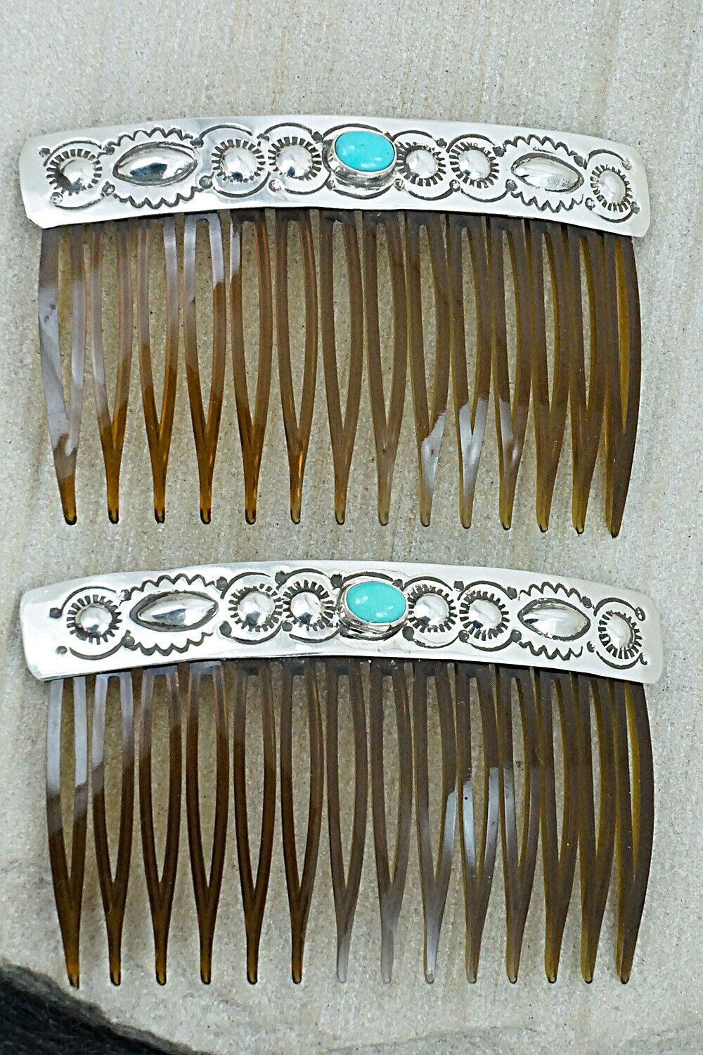 Turquoise & Sterling Silver Hair Combs - Jennie Blackgoat