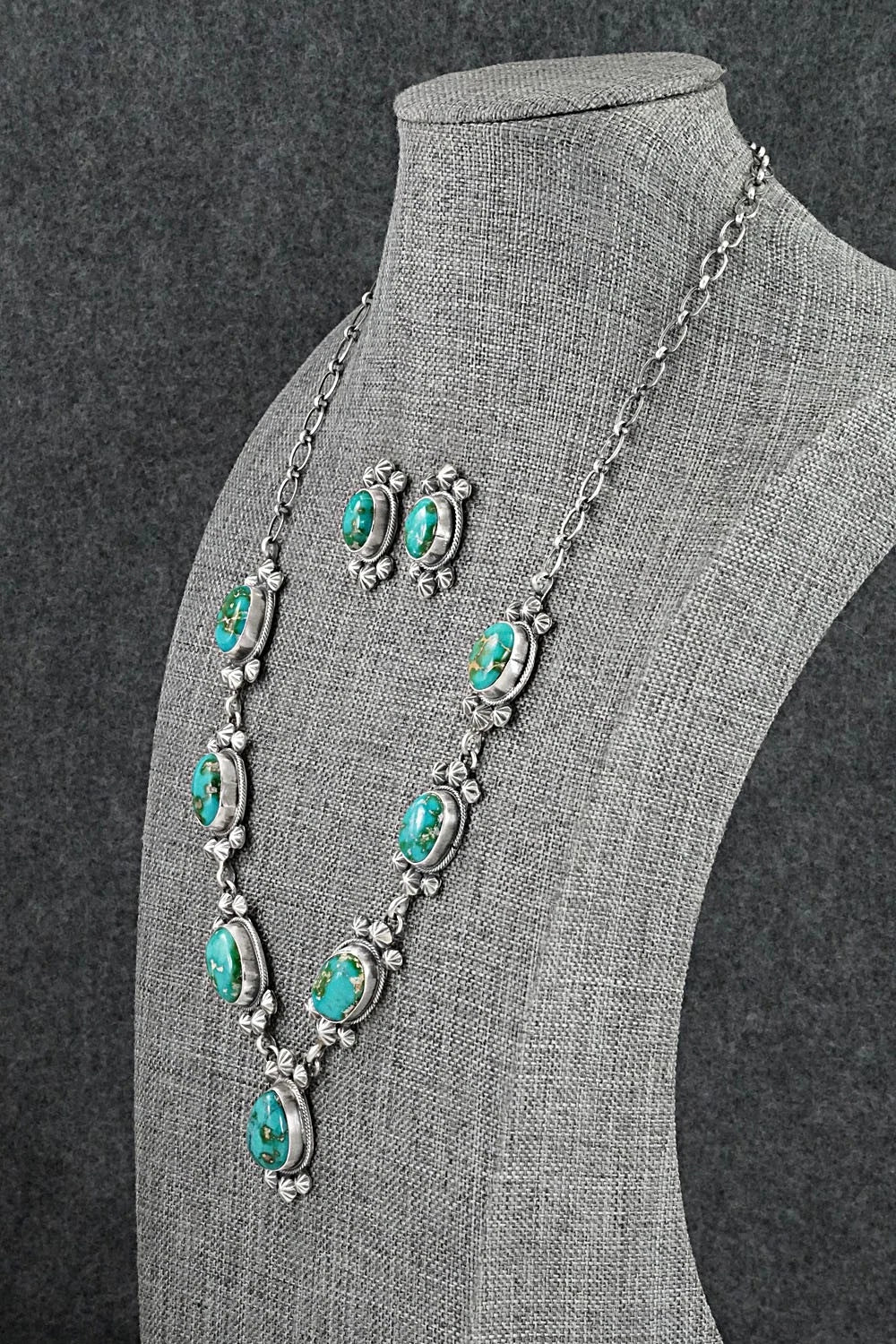 Turquoise & Sterling Silver Necklace and Earrings Set - Darrin Livingston