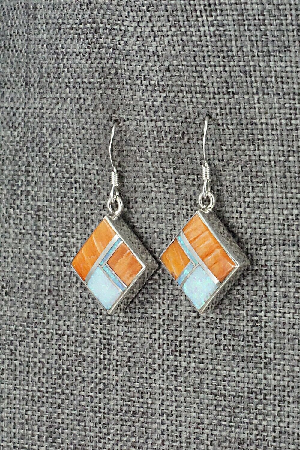 Spiny Oyster, Opalite & Sterling Silver Inlay Earrings - James Manygoats