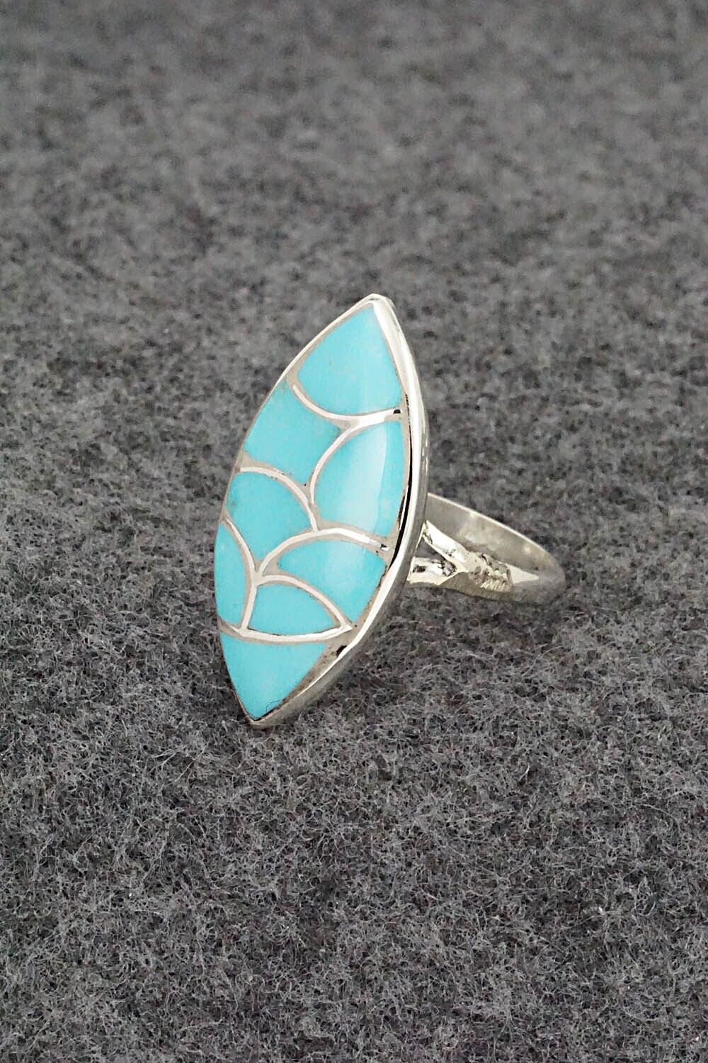 Turquoise & Sterling Silver Ring - Orena Leekya - Size 7.5