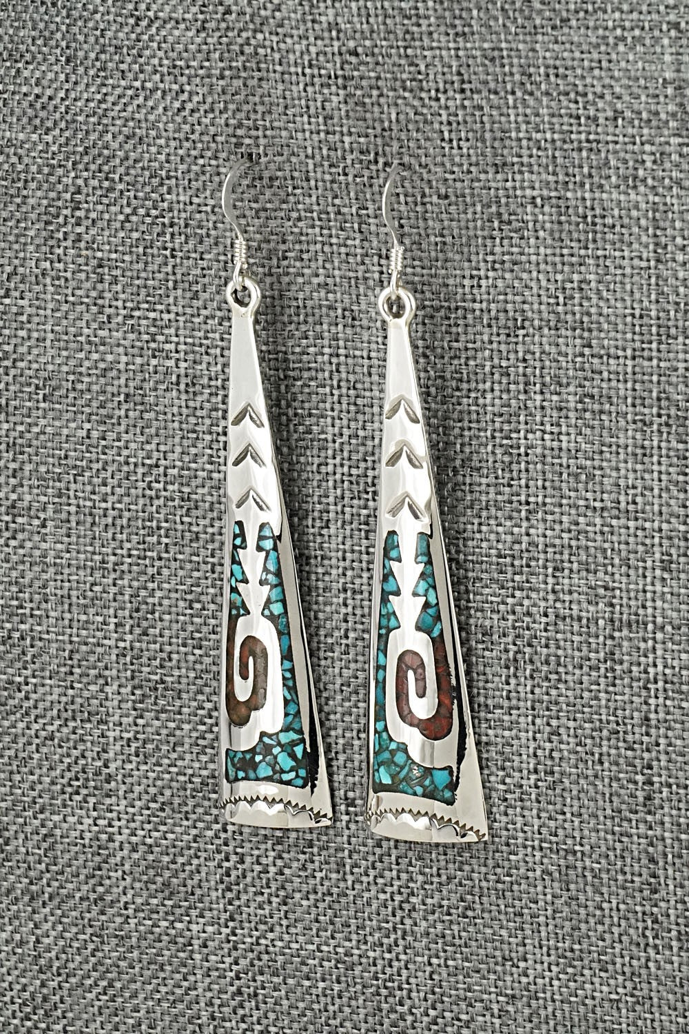 Turquoise, Coral Chip & Sterling Silver Earrings - Joleen Yazzie