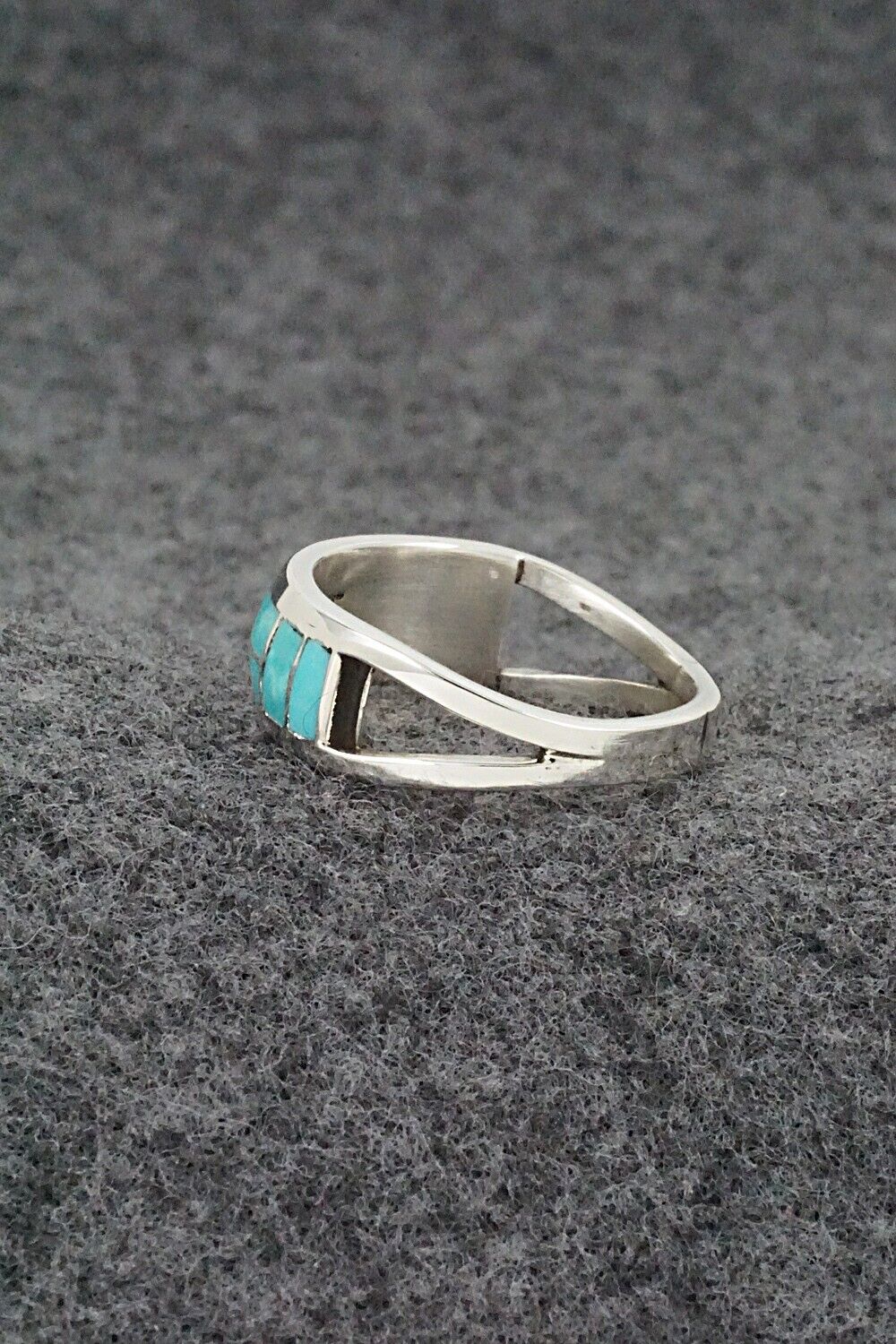 Turquoise & Sterling Silver Inlay Ring - Sibert Bowannie - Size 9