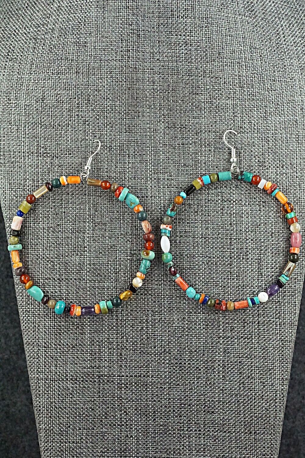 Multi Stone & Sterling Silver Hoop Earrings - Helen Tsosie