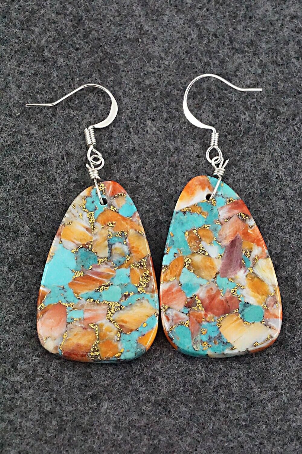 Spiny Oyster, Turquoise & Sterling Silver Earrings - Lupe Lovato