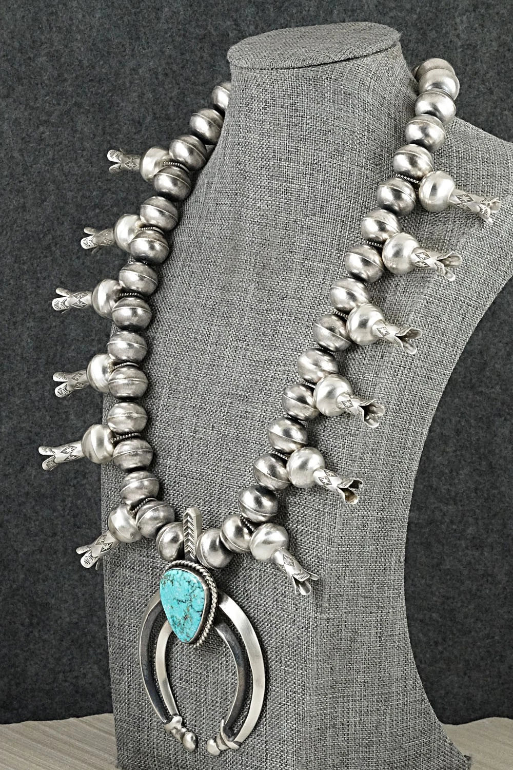 Turquoise & Sterling Silver Squash Blossom Necklace - Chris Hale