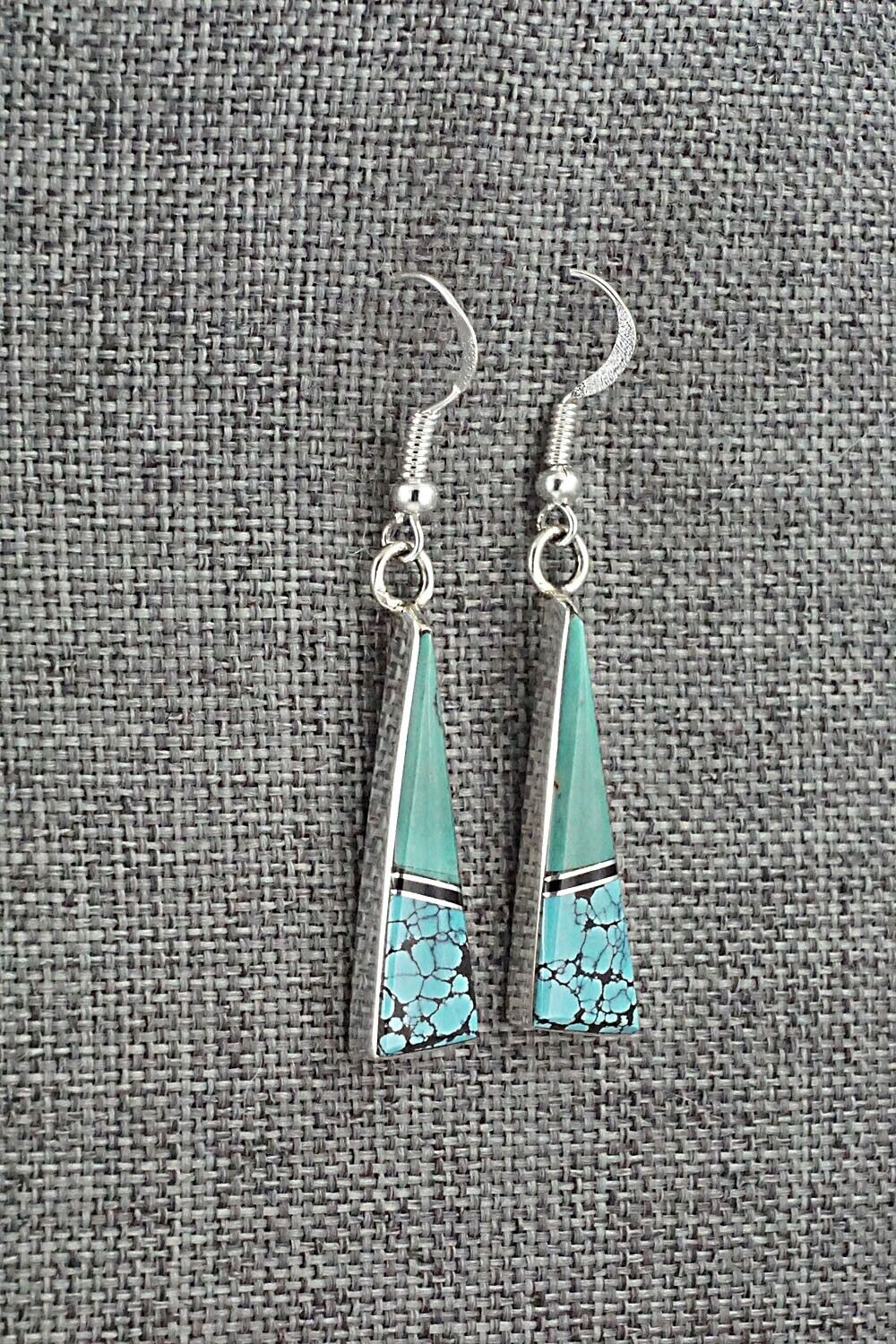 Turquoise, Onyx & Sterling Silver Inlay Earrings - Marilyn Yazzie