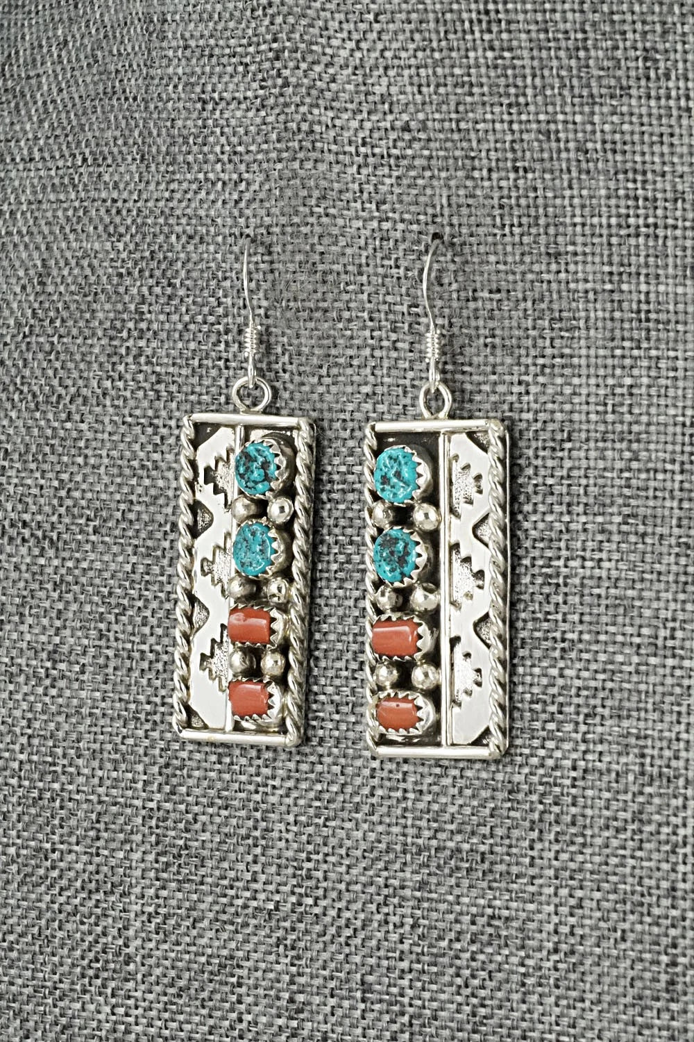 Turquoise, Coral & Sterling Silver Earrings - Ronnie Spencer