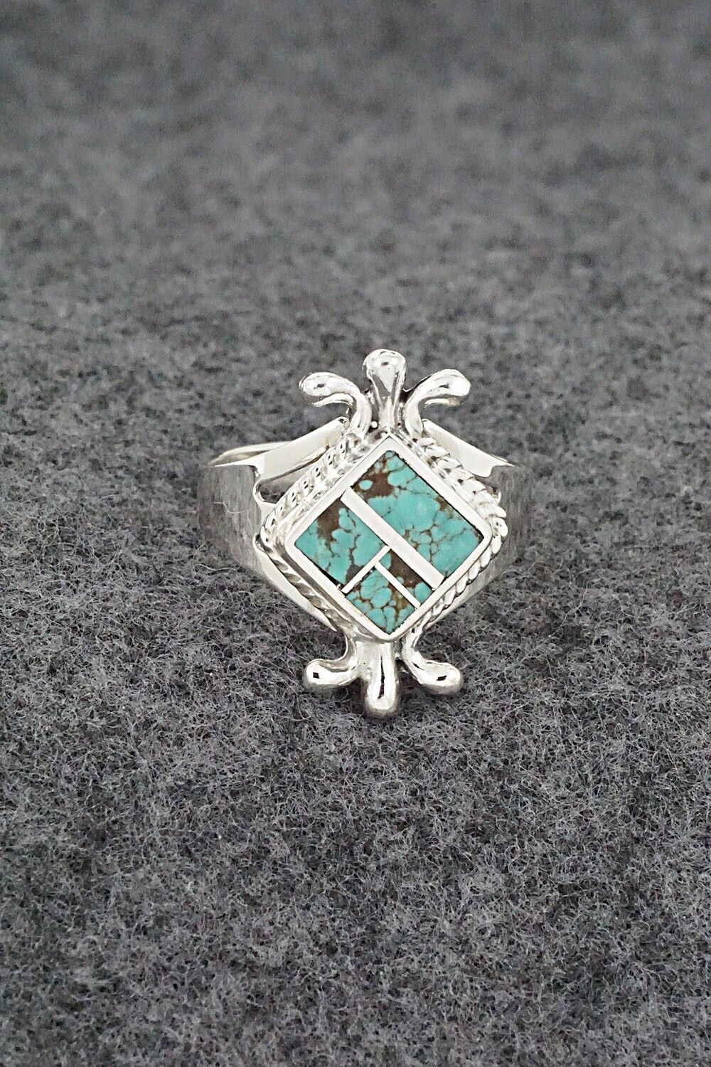Turquoise & Sterling Silver Inlay Ring - James Manygoats - Size 8