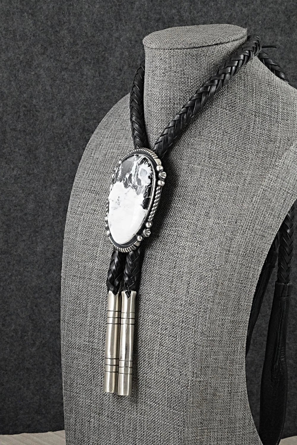 White Buffalo & Sterling Silver Bolo Tie - Bob Becenti