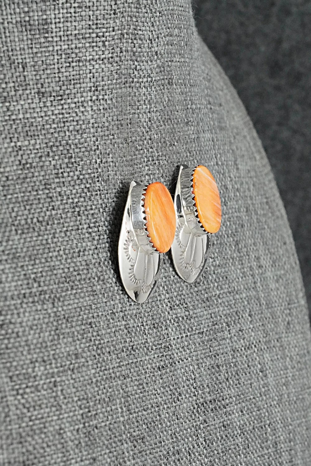 Spiny Oyster & Sterling Silver Earrings - Brenda Bahe