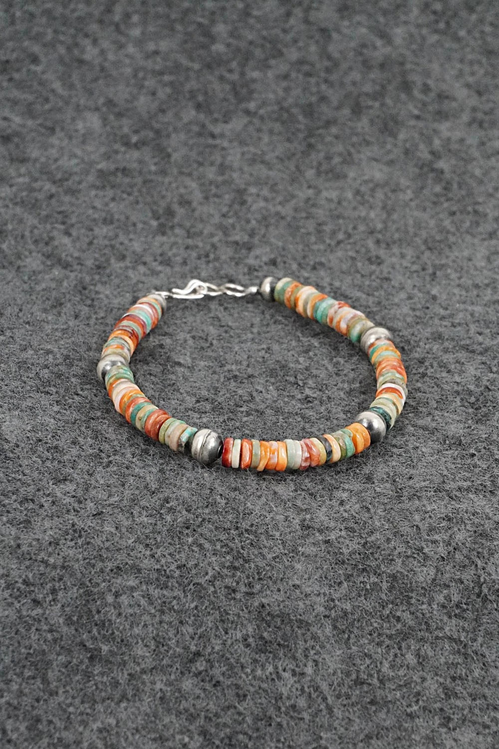 Turquoise, Spiny Oyster & Sterling Silver Bracelet - Doreen Jake