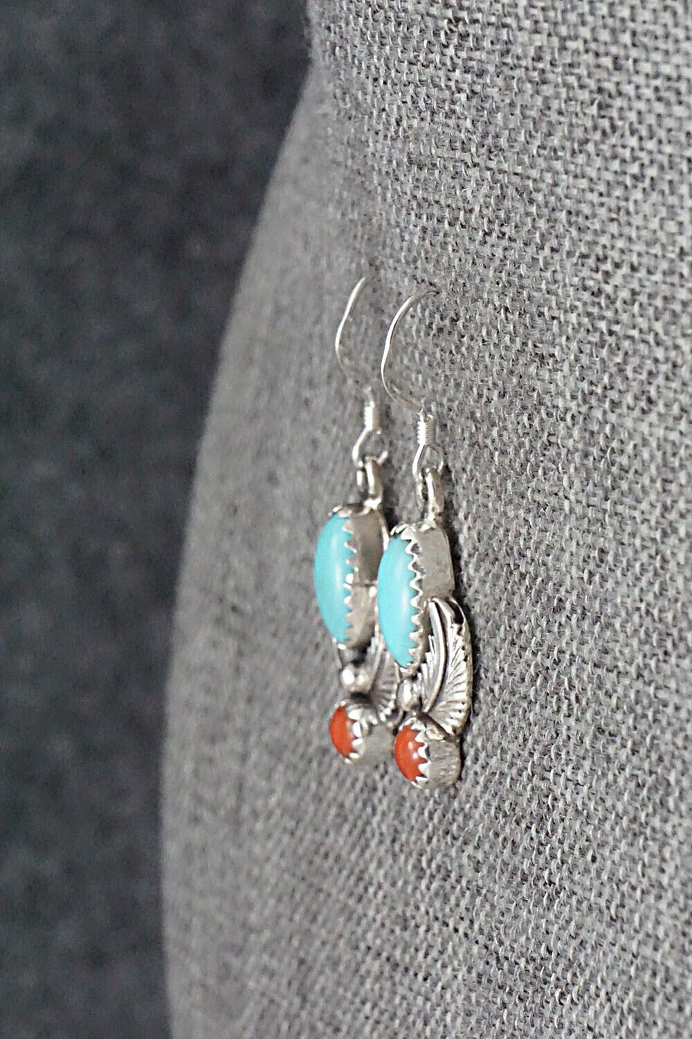 Turquoise, Coral & Sterling Silver Earrings - Emery Spencer