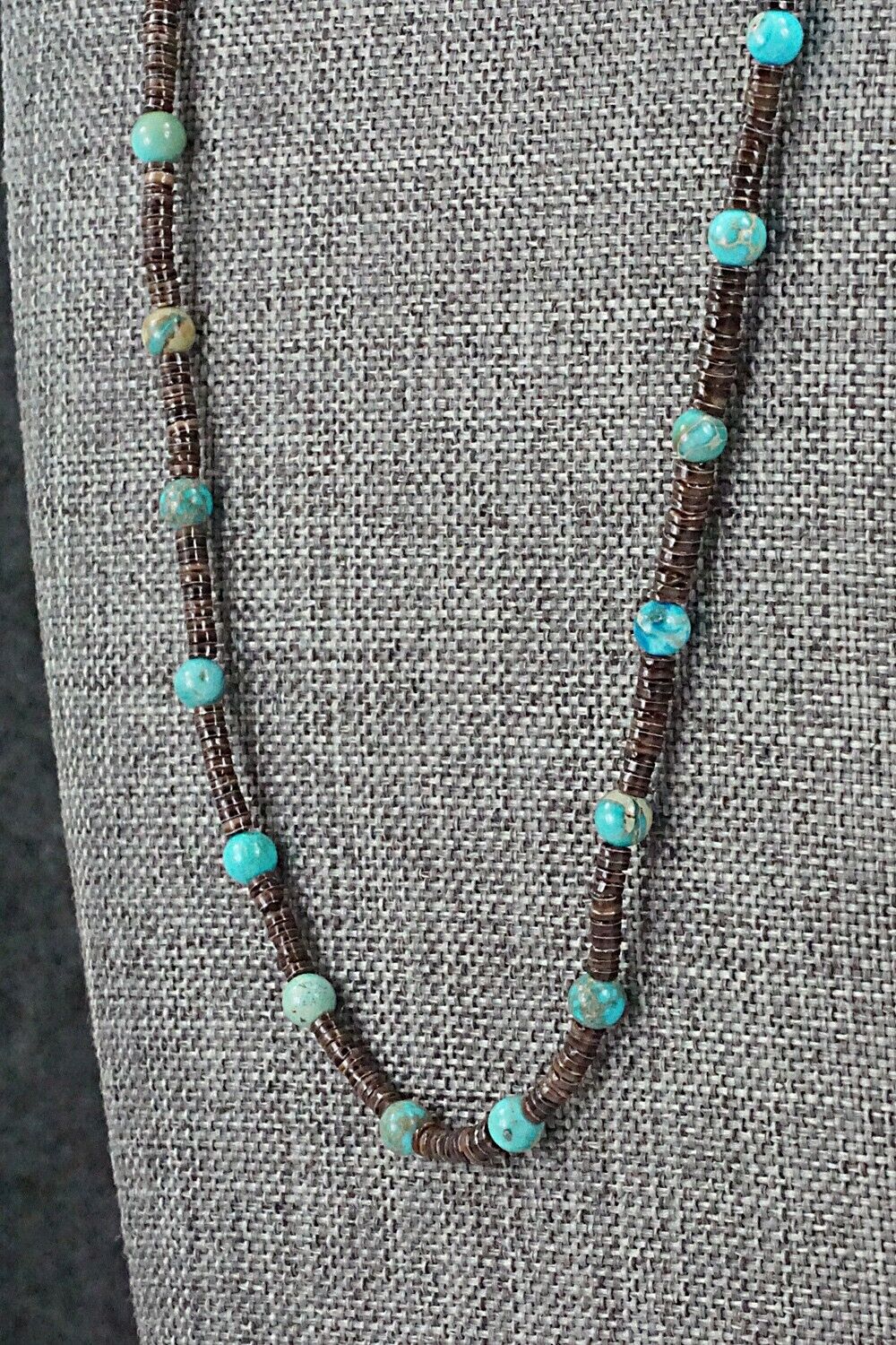 Turquoise, Shell & Sterling Silver Necklace 24" - Ramona Bird