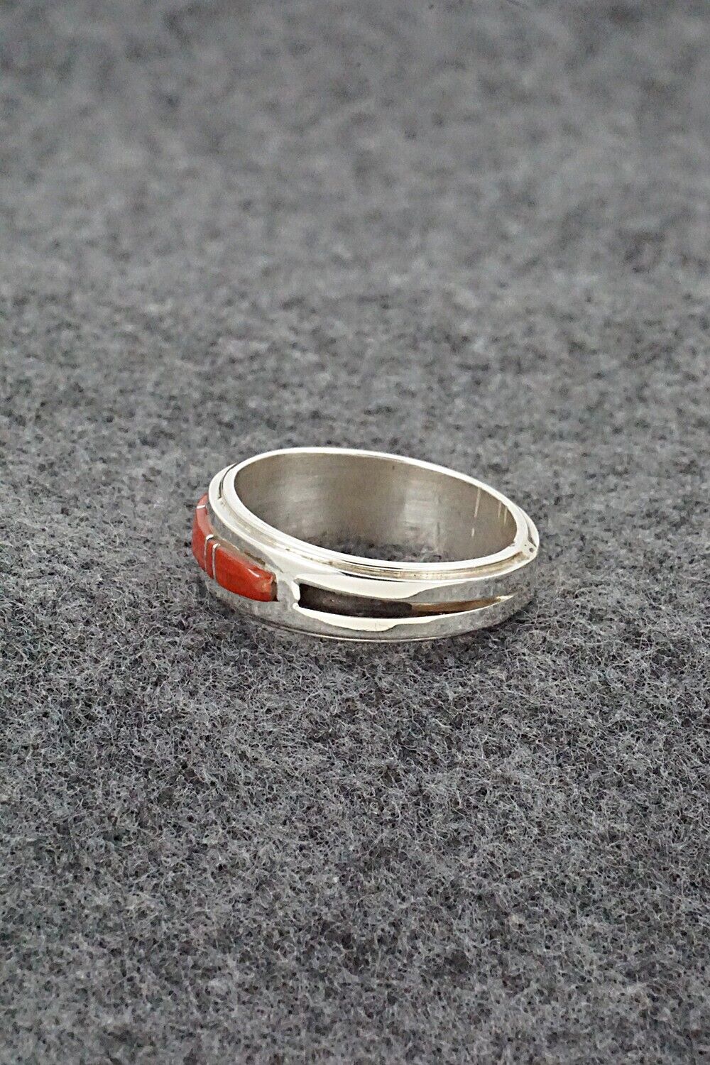 Coral & Sterling Silver Inlay Ring - Wilbert Muskett Jr. - Size 8