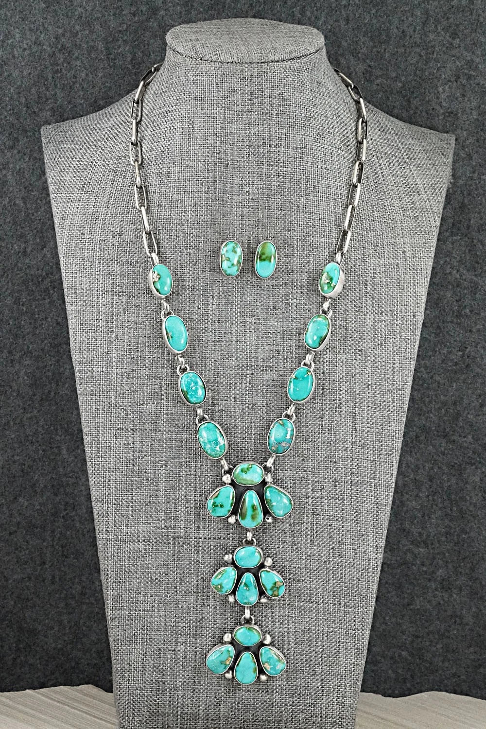 Turquoise & Sterling Silver Necklace and Earrings Set - Darrin Livingston