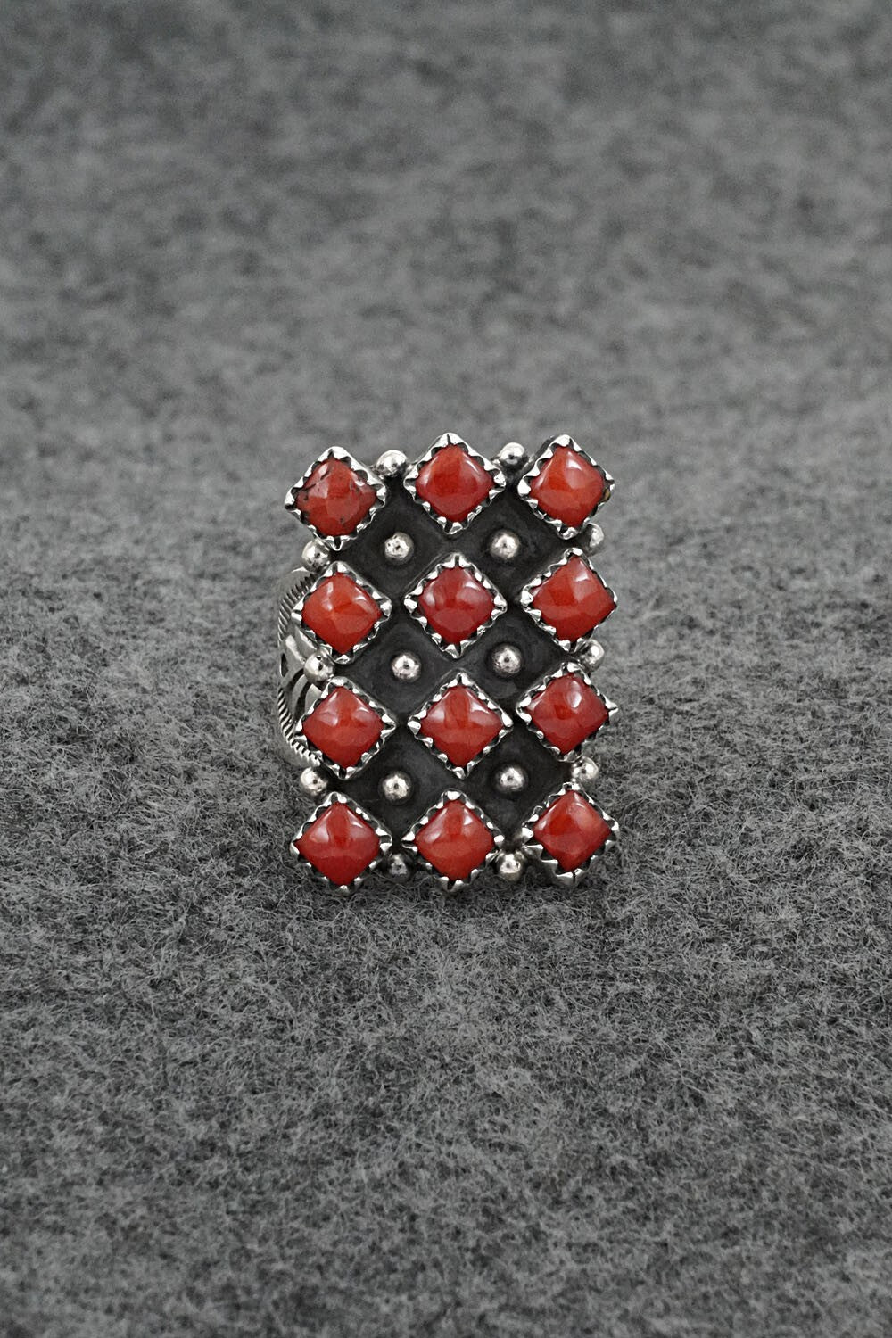 Coral & Sterling Silver Ring - Verley Betone - Size 5.5