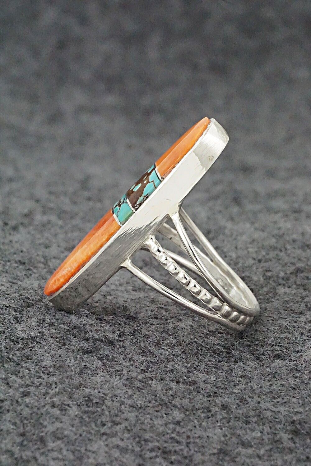Spiny Oyster, Turquoise & Sterling Silver Ring - Harold Smith - Size 8.5