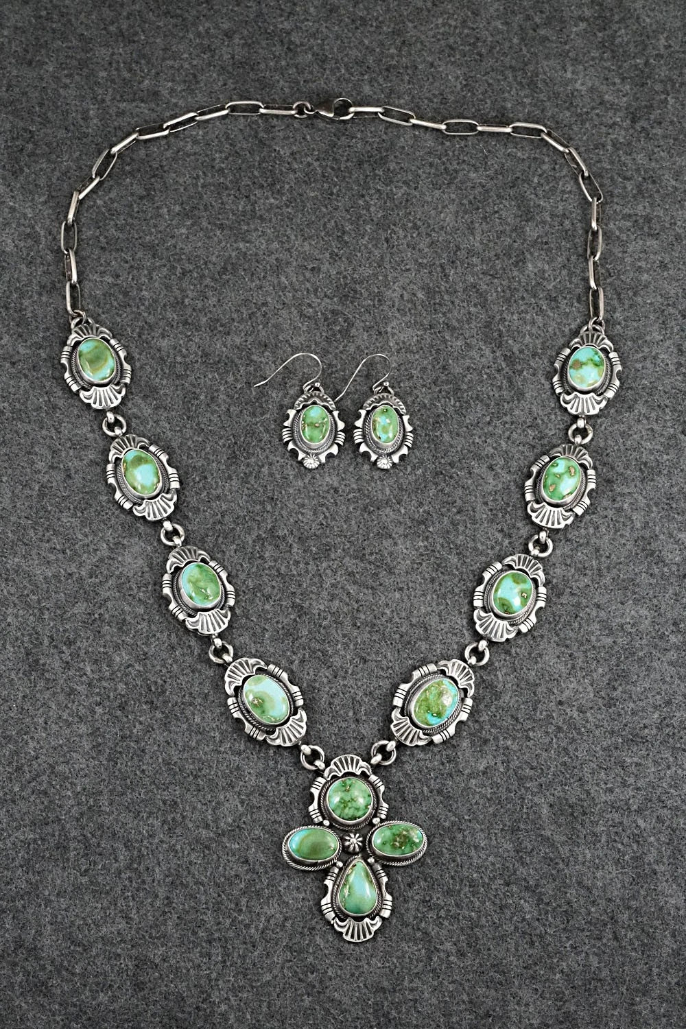Turquoise & Sterling Silver Necklace and Earrings Set - Jackson Hoskie
