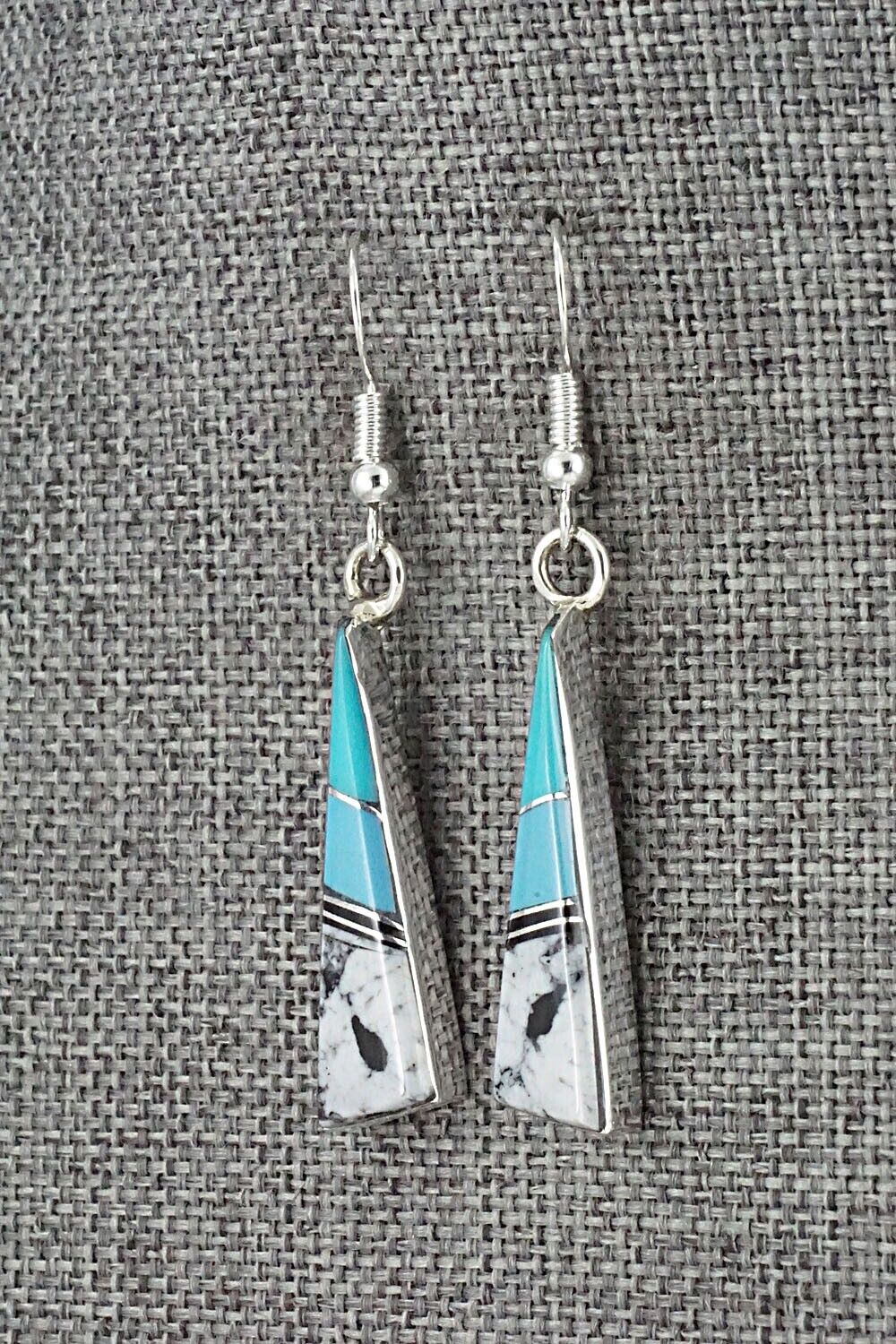Turquoise, White Buffalo & Sterling Silver Inlay Earrings - Marilyn Yazzie