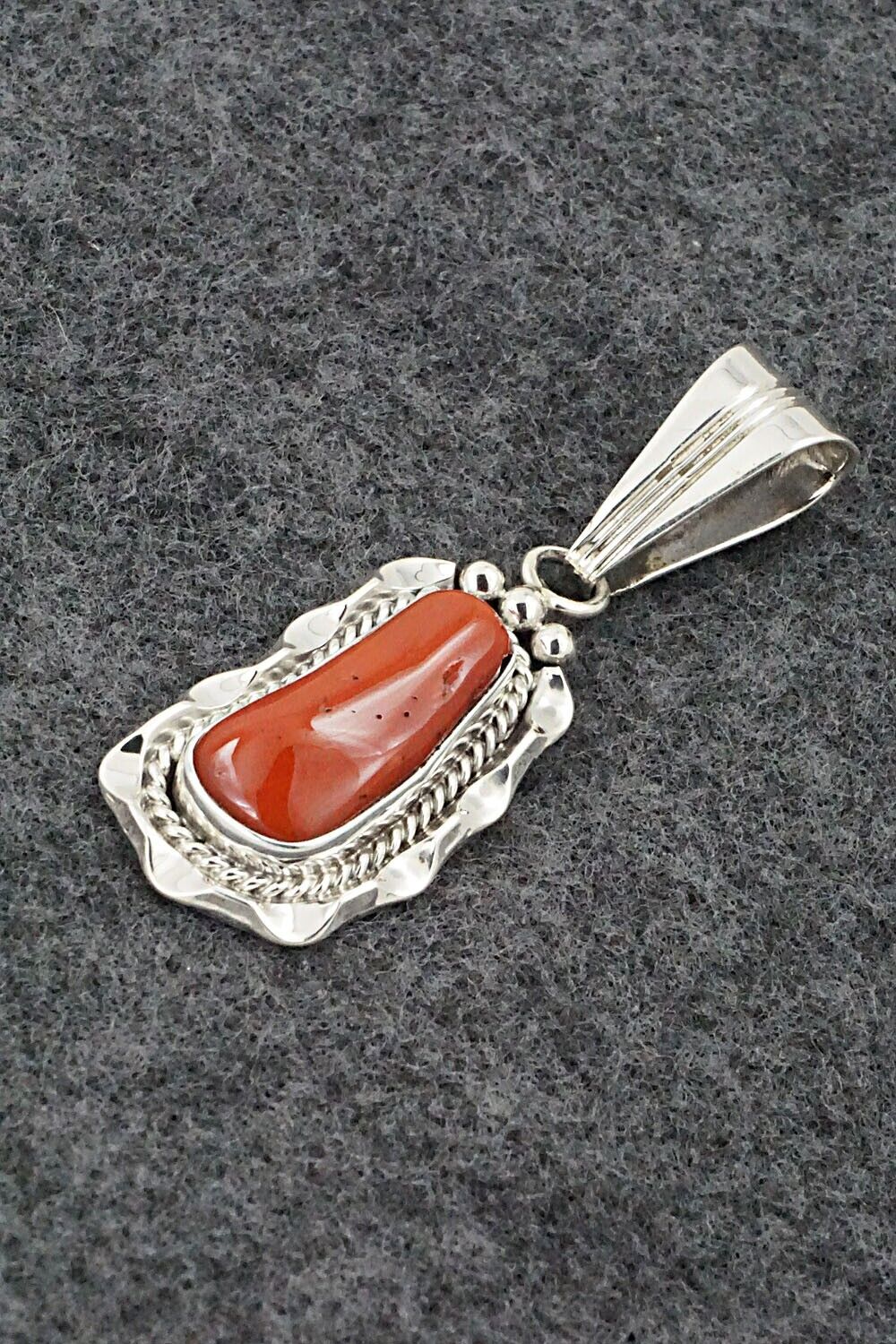 Coral & Sterling Silver Pendant - Samuel Yellowhair