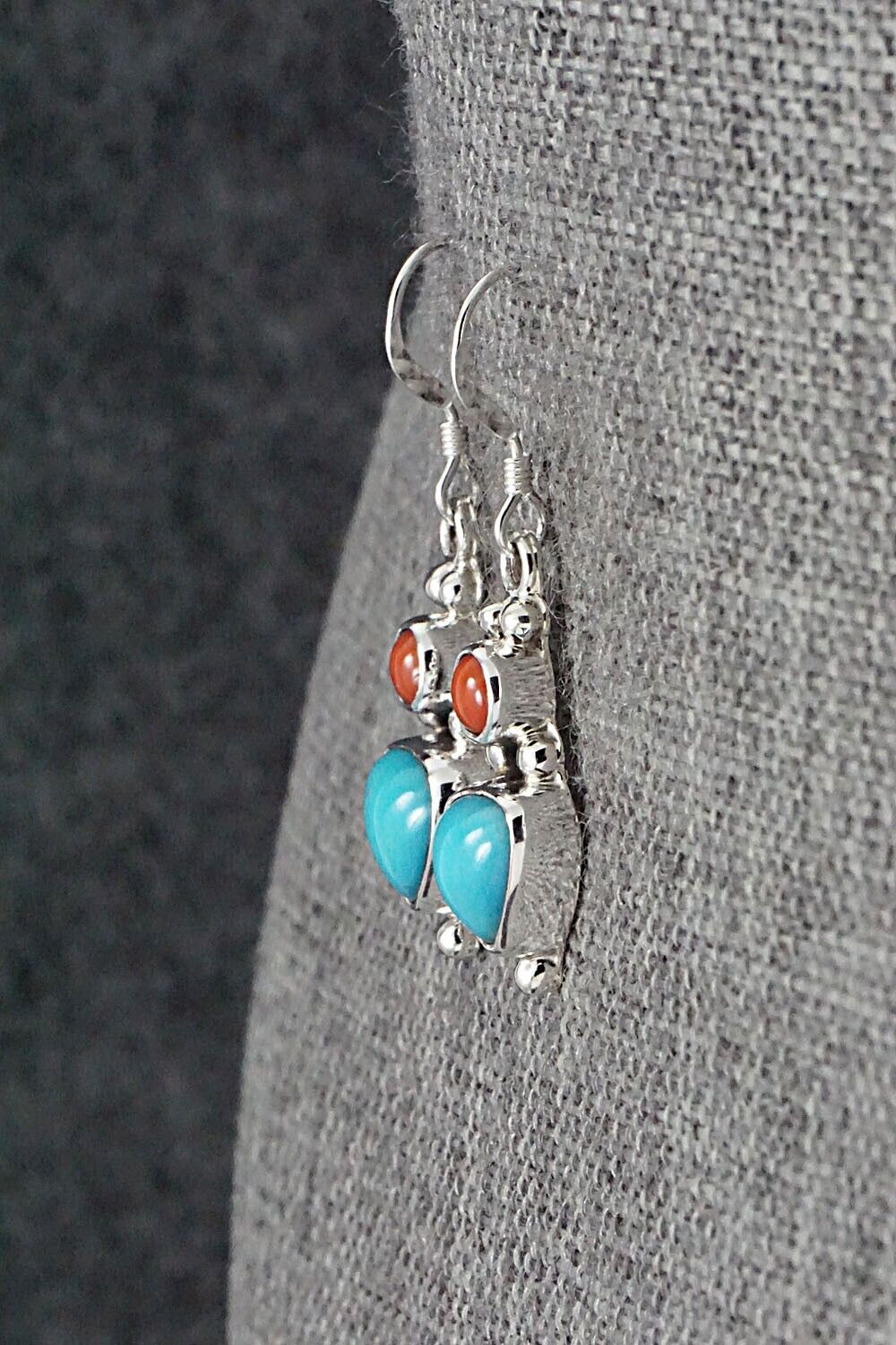 Turquoise, Coral & Sterling Silver Earrings - Annie Spencer