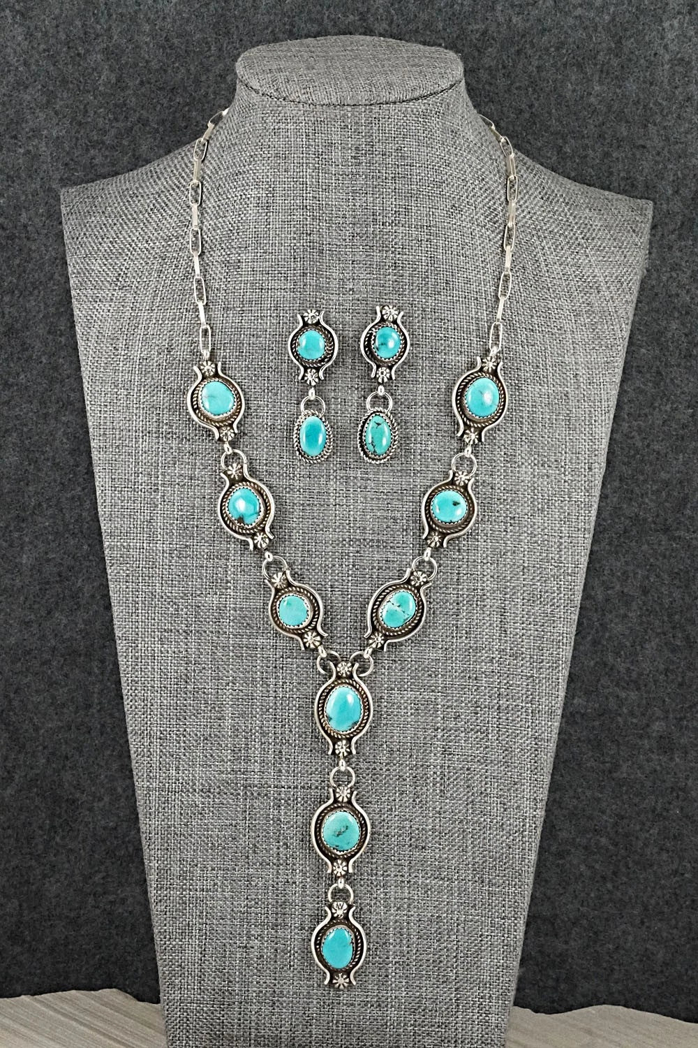 Turquoise & Sterling Silver Necklace and Earrings Set - Phil Nez