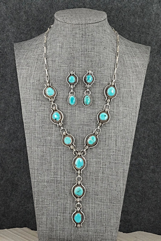 Turquoise & Sterling Silver Necklace and Earrings Set - Phil Nez