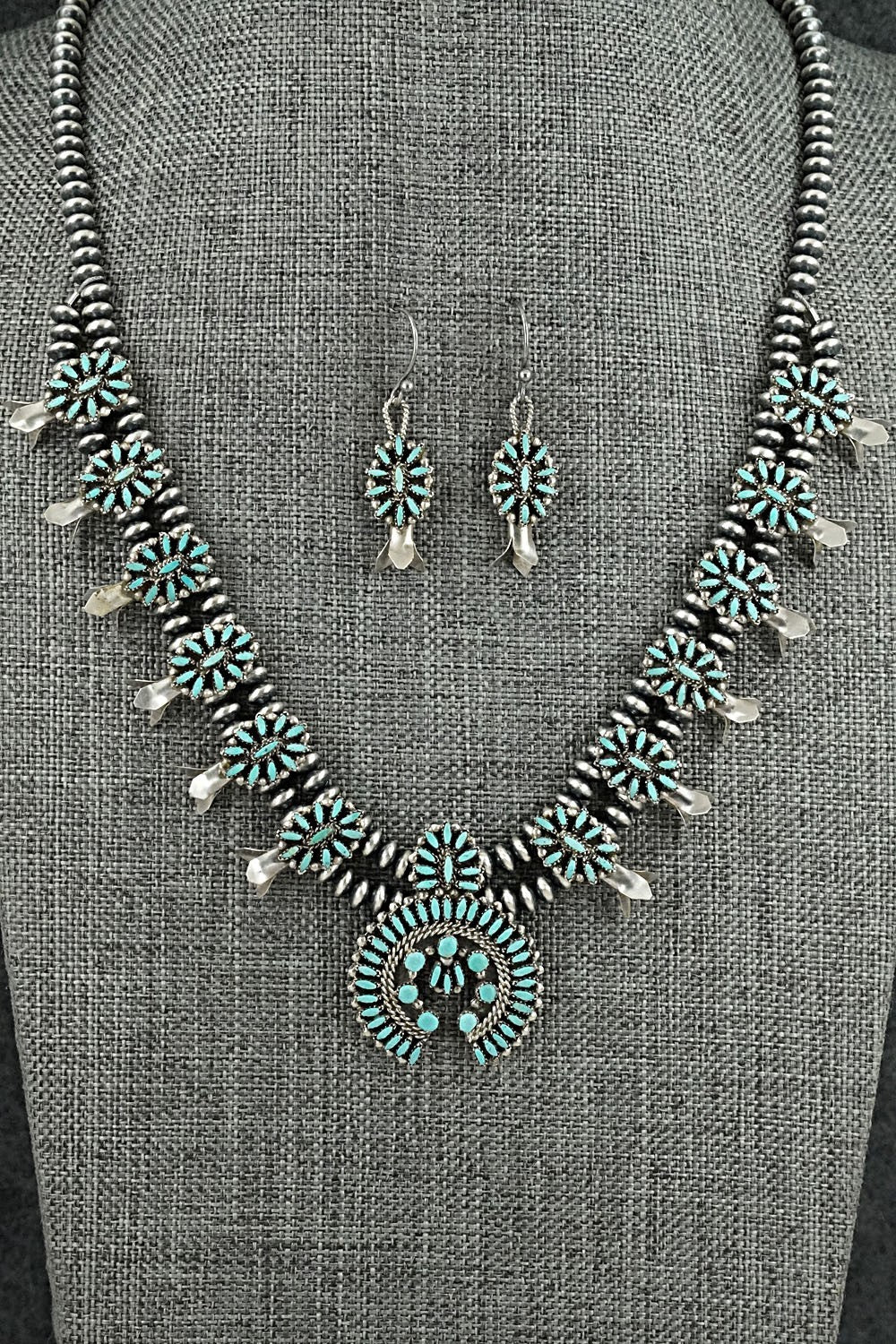 Turquoise & Sterling Silver Mini Squash Blossom Set - Lorena Peina