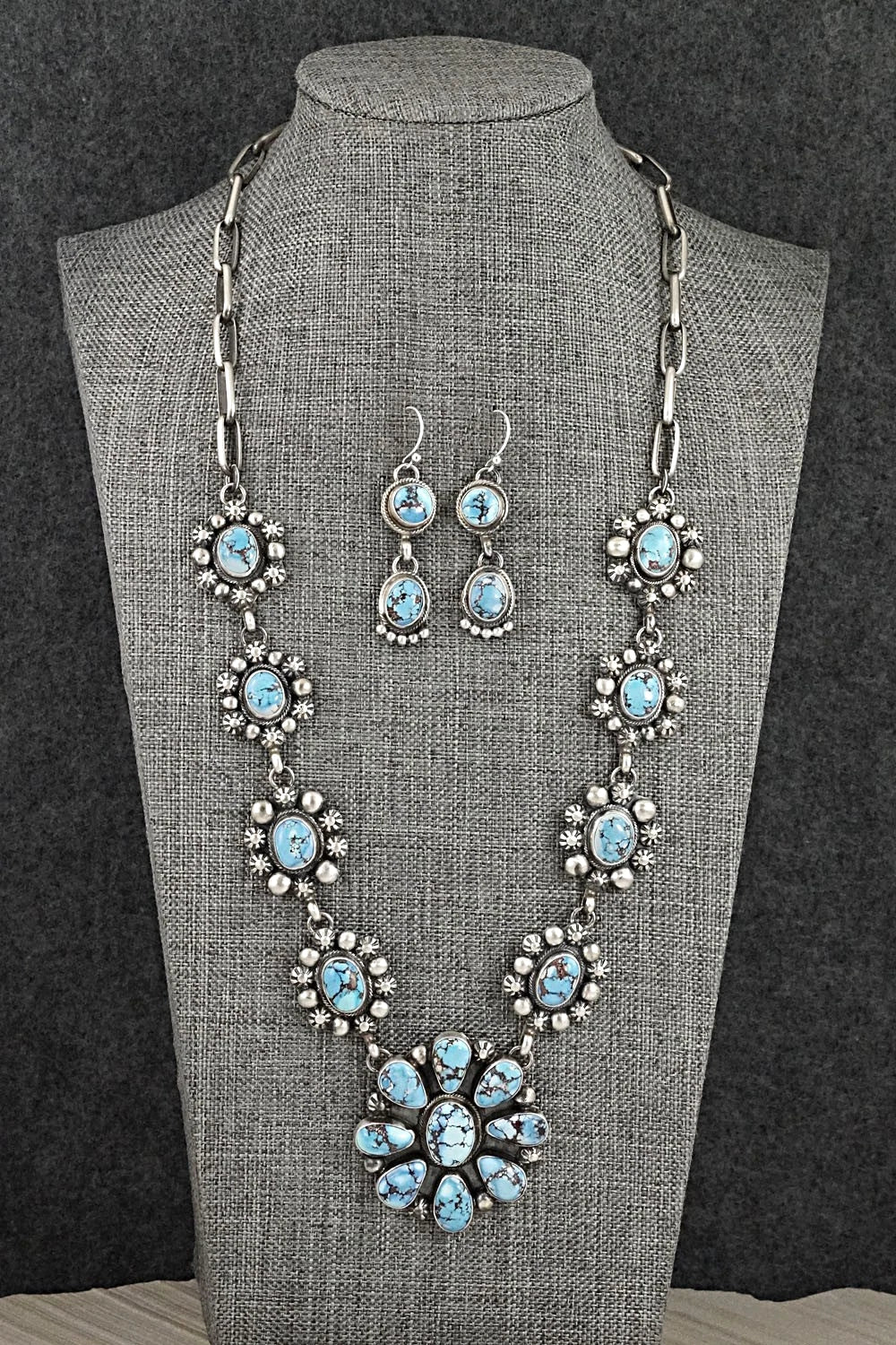 Turquoise & Sterling Silver Necklace and Earrings Set - Kathleen Livingston
