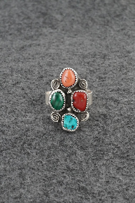 Multi-Stone & Sterling Silver Ring - Priscilla Reeder - Size 7.5