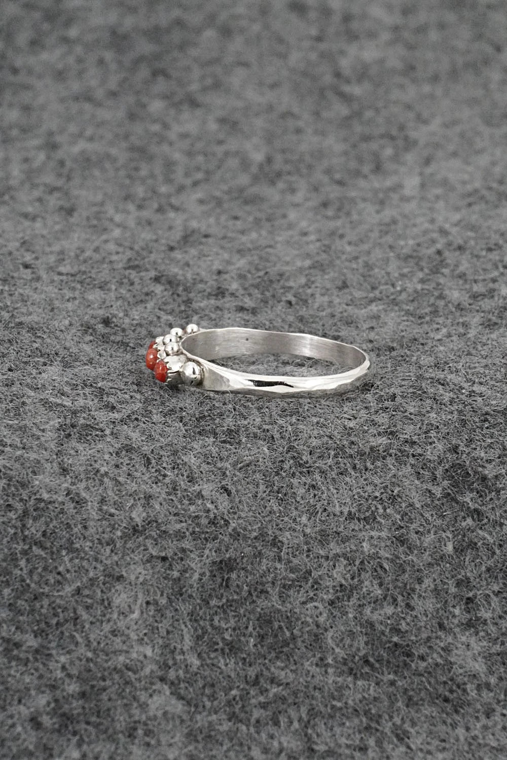 Coral & Sterling Silver Ring - April Haloo - Size 7.5