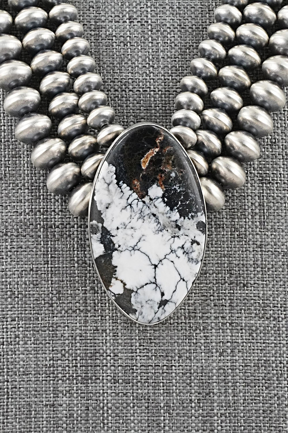 White Buffalo & Sterling Silver Navajo Pearl Necklace - Gruber & Halwood