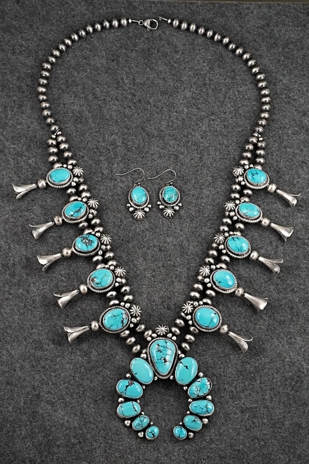 Turquoise & Sterling Silver Squash Blossom Set - Bobby Johnson