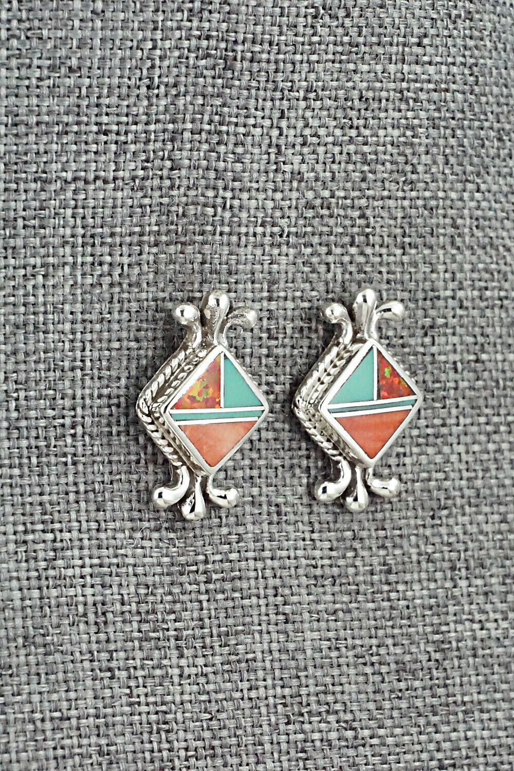 Multi-Stone & Sterling Silver Inlay Earrings - James Manygoats