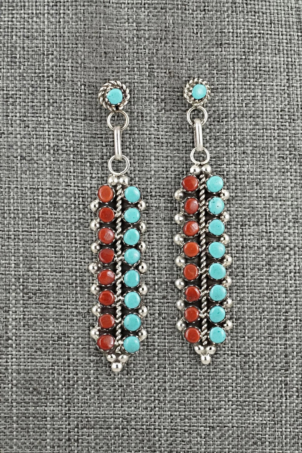 Turquoise, Coral & Sterling Silver Earrings - Jean Paisano