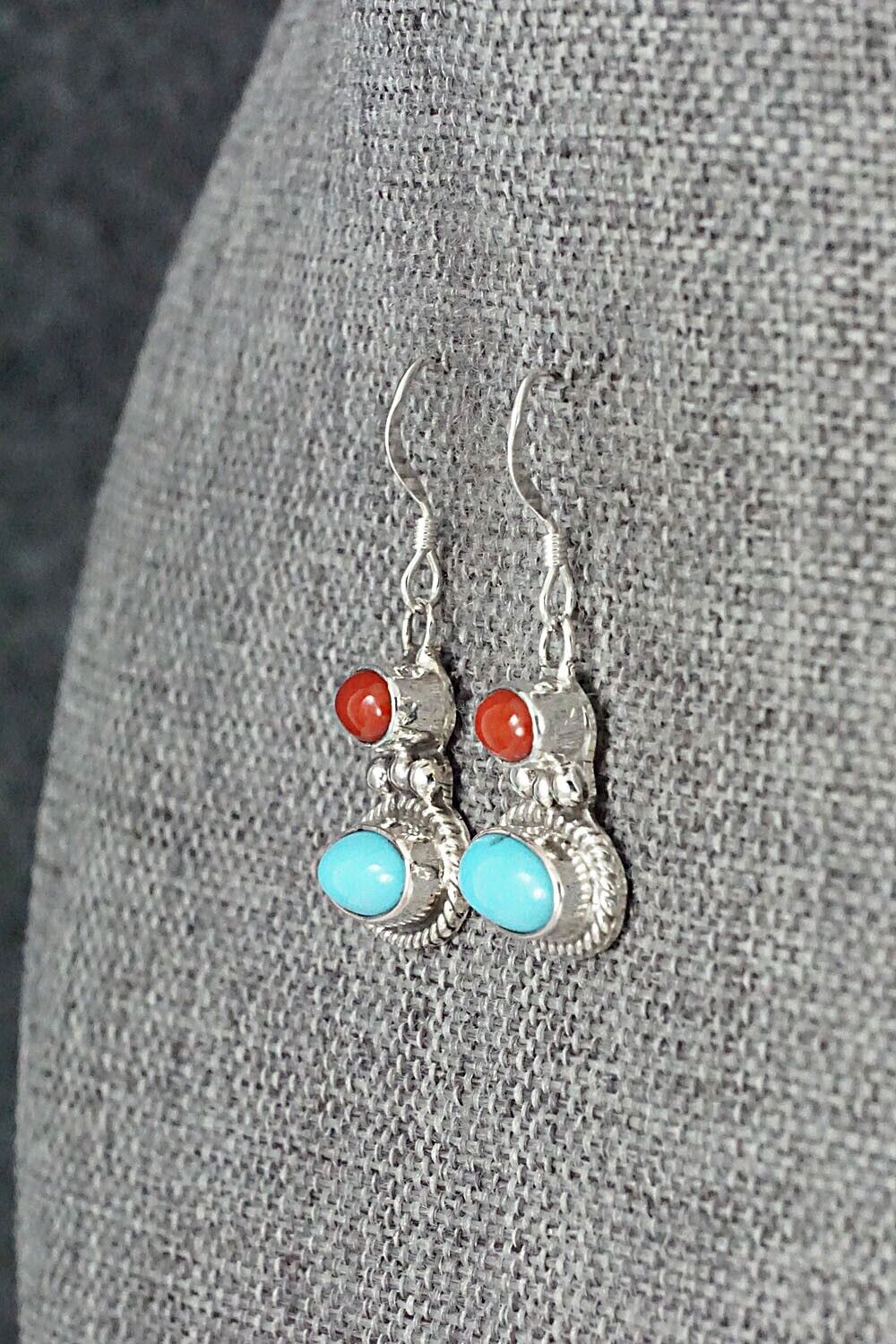 Turquoise, Coral & Sterling Silver Earrings - Annie Spencer