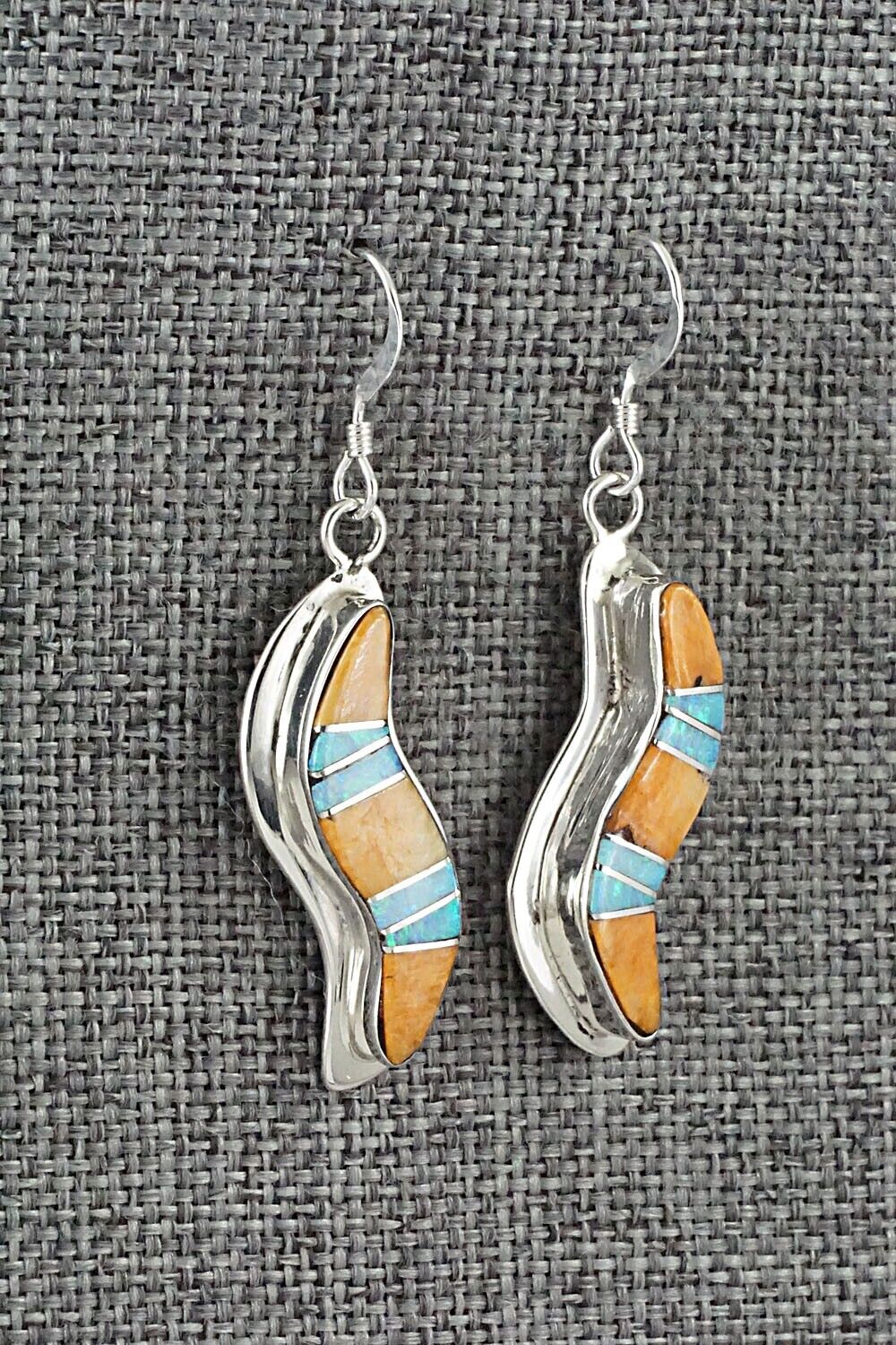 Spiny Oyster, Opalite & Sterling Silver Inlay Earrings - James Manygoats
