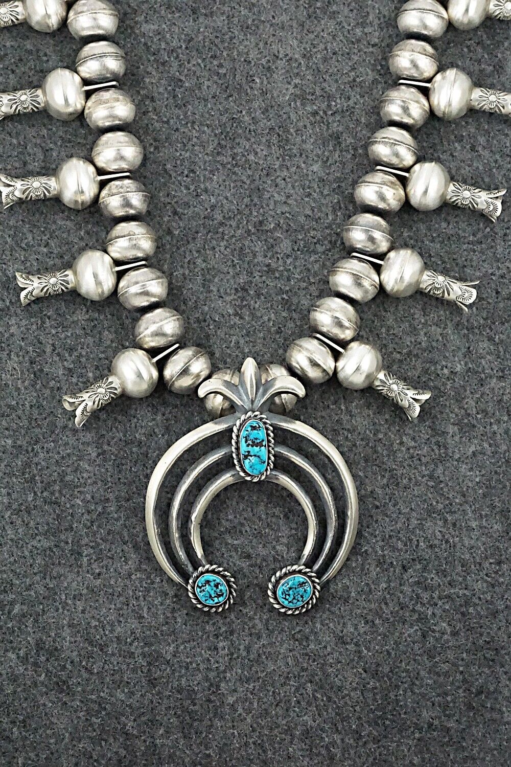 Turquoise & Sterling Silver Squash Blossom Necklace - Chris Hale