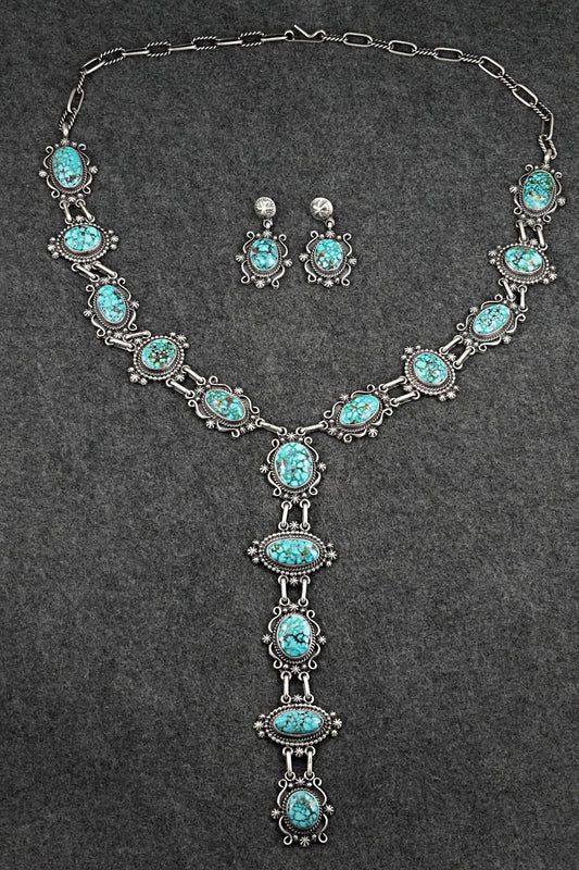 Turquoise & Sterling Silver Necklace and Earrings Set - Raymond Delgarito