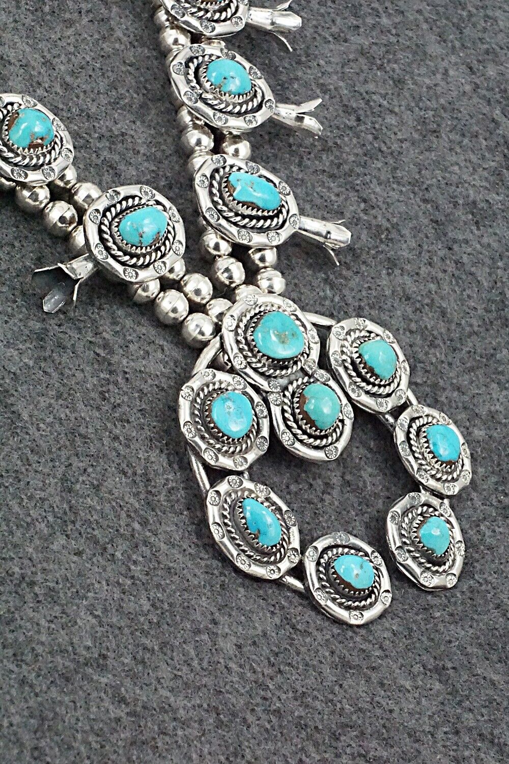 Vintage Turquoise & Sterling Silver Squash Blossom Necklace - Benjamin Haley