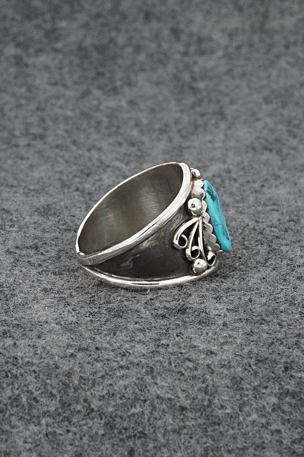 Turquoise, Coral & Sterling Silver Ring - Darrell Morgan - Size 13