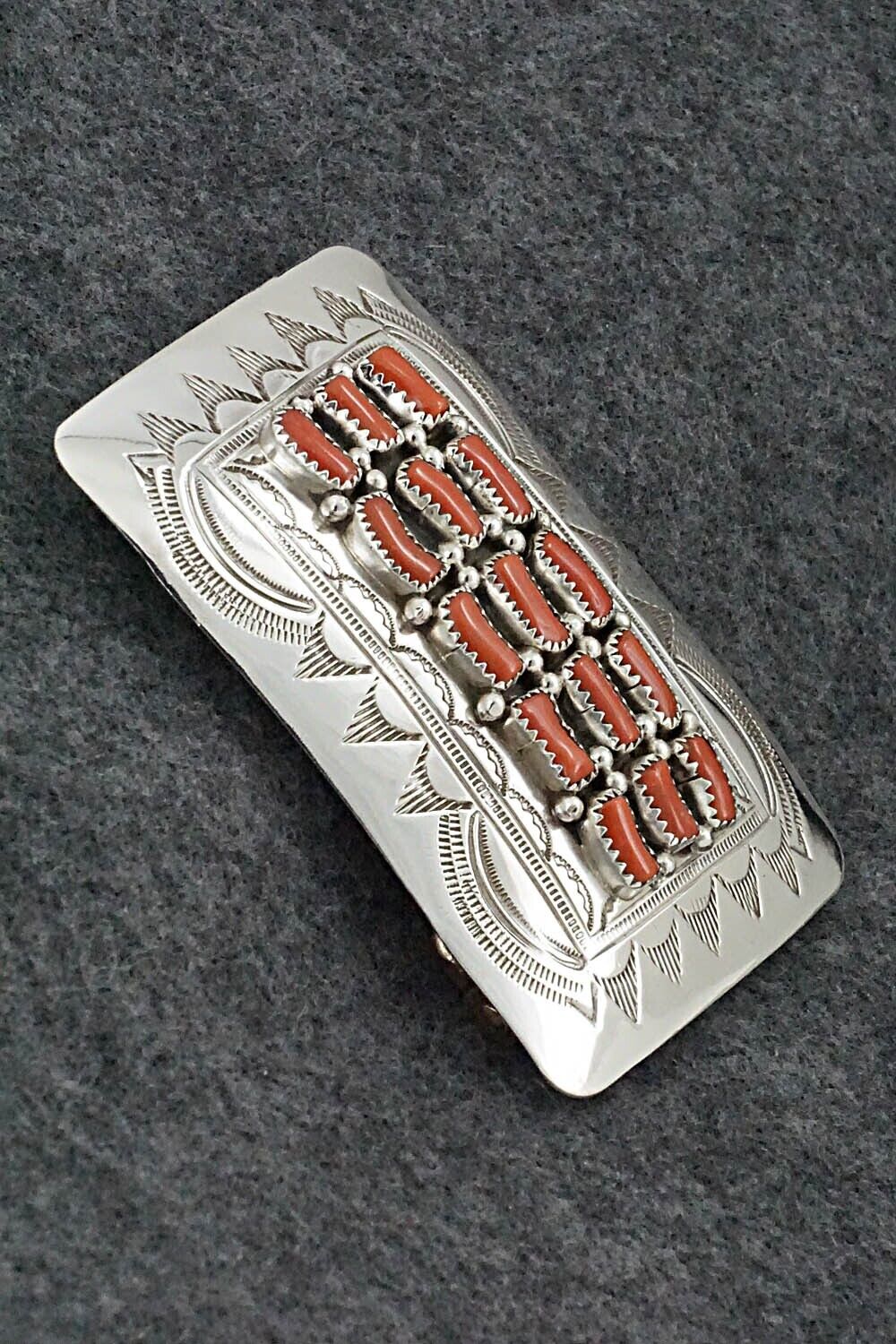 Coral & Sterling Silver Belt Buckle - David Segar
