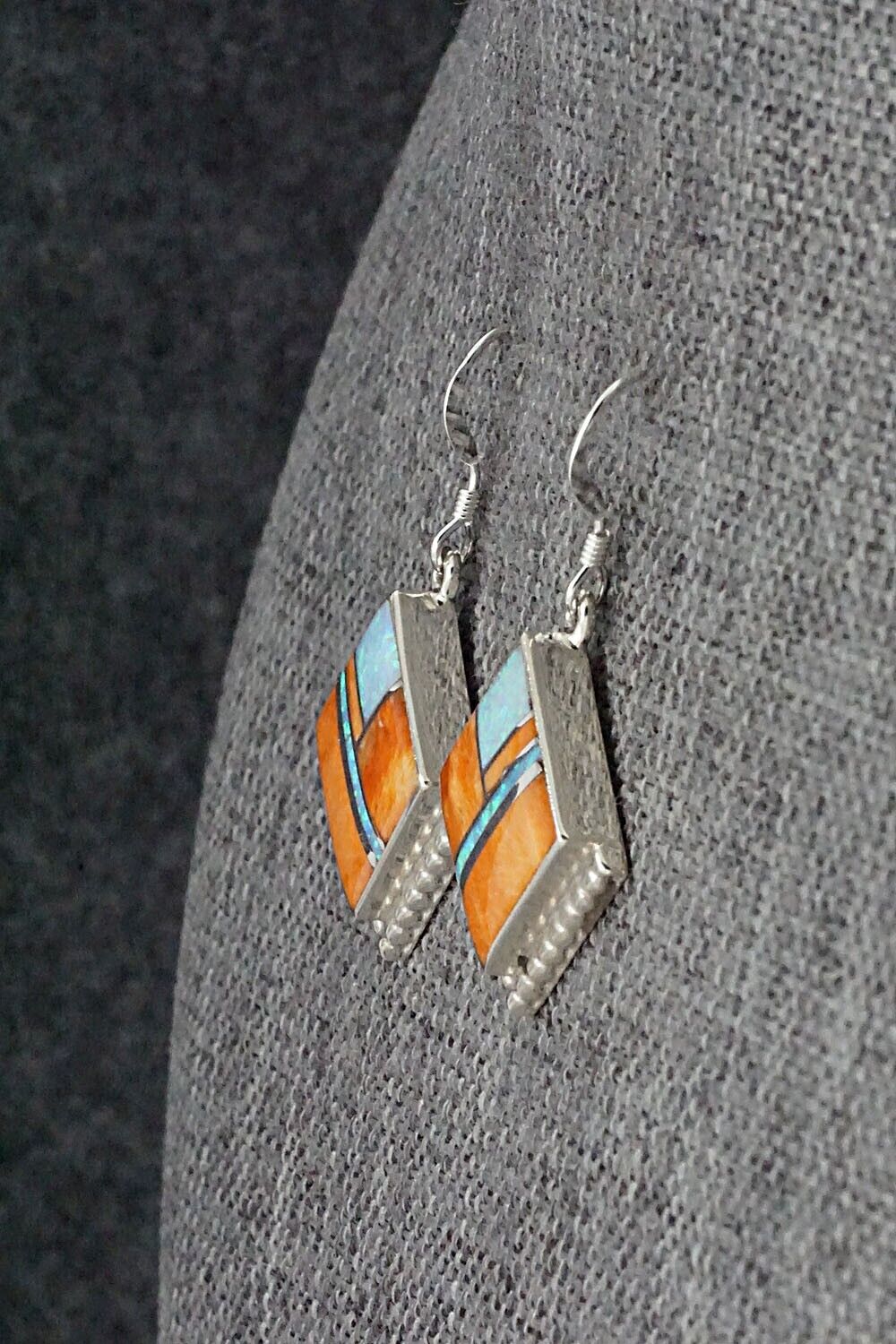 Spiny Oyster, Opalite & Sterling Silver Inlay Earrings - James Manygoats
